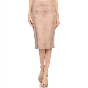Fleece Lined Faux Suede Texture Knee Length Pencil Skirt
